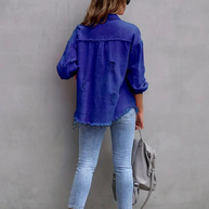 WW Denim Jacke | Übergroße zerrissene Denimjacke für Frauen