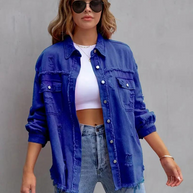 WW Denim Jacke | Übergroße zerrissene Denimjacke für Frauen