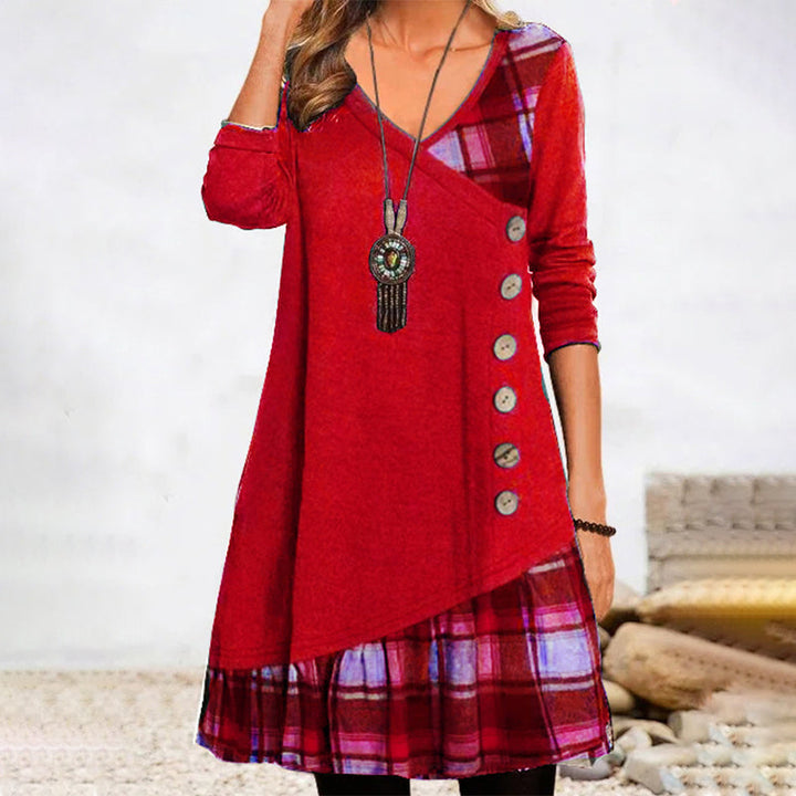 W&W Mode | Langärmeliges Kariertes Kleid