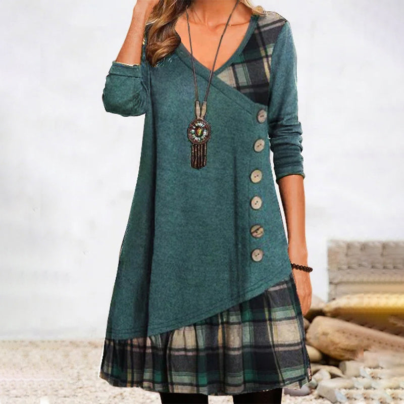 W&W Mode | Langärmeliges Kariertes Kleid