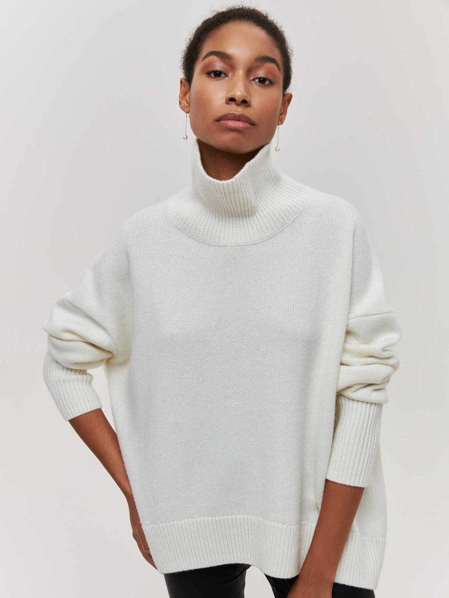 WW | Hoher Kragen Oversize Strickpullover Damen Strickwaren