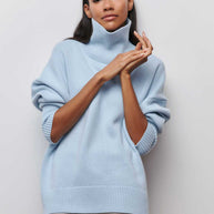 WW | Hoher Kragen Oversize Strickpullover Damen Strickwaren