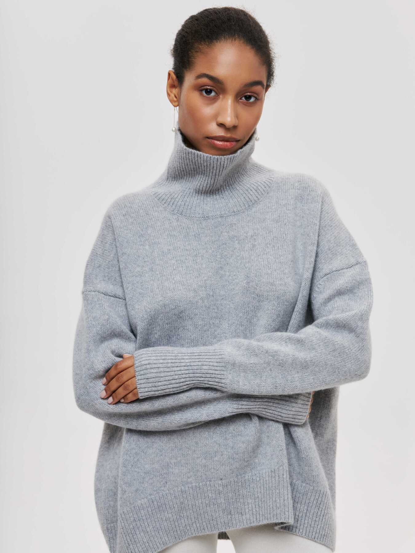 WW | Hoher Kragen Oversize Strickpullover Damen Strickwaren