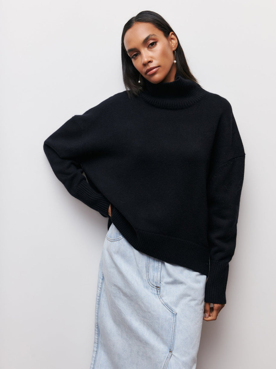 WW | Hoher Kragen Oversize Strickpullover Damen Strickwaren