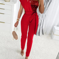 WW | One Shoulder Jumpsuit Mit Pailletten Und Taillenband