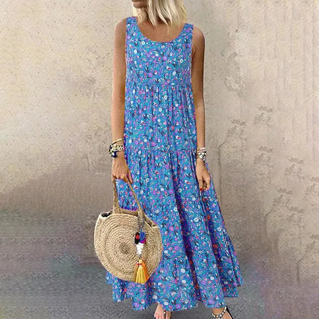 W&W Mode | Ärmelloses Blumenmuster Elegante Sommerkleider Damen