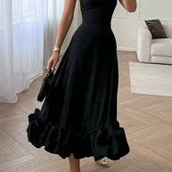 WW | Strapless Midi Kleid mit Rüschen für Mitternachtsballetten