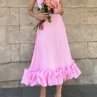 WW | Strapless Midi Kleid mit Rüschen für Mitternachtsballetten