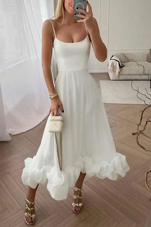 W&W Mode | Strapless Midi Kleid mit Rüschen für Mitternachtsballetten