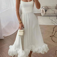WW | Strapless Midi Kleid mit Rüschen für Mitternachtsballetten