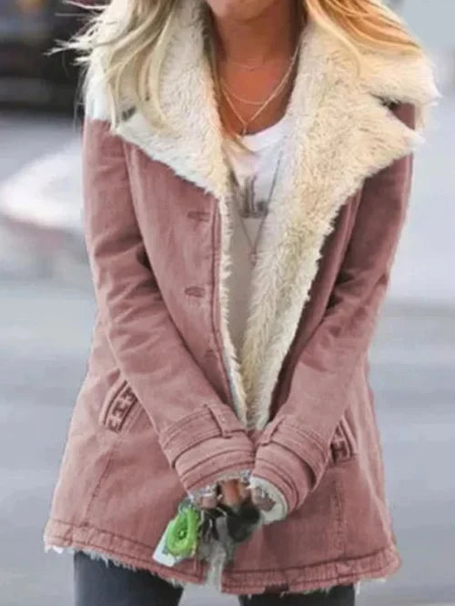 WW | und warme stilvolle Damenjacke mit luxuriösem Sherpa-Futter – bequeme lässige Winterjacke