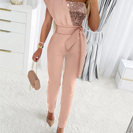 WW | One Shoulder Jumpsuit Mit Pailletten Und Taillenband