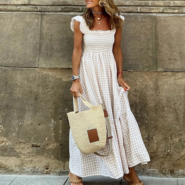 WW | Locker Schnitt Karo Lang Kleid