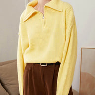 Gestreifter Turtleneck Damenpullover mit Reißverschluss