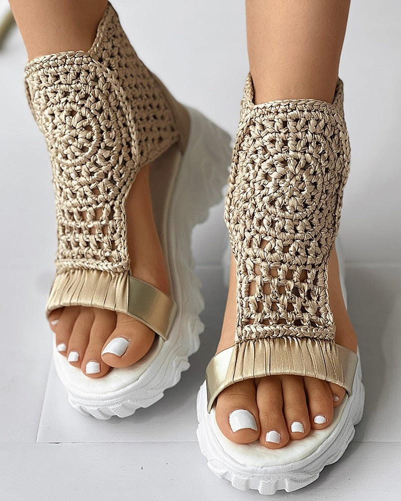 WW Geflochtene Geometrie-Sandalen | Damen Sommer Keilsandalen