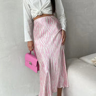 WW | Sommer Herbst Damen Elegant Midi Satin Röcke Gedruckt Hohe Taille Büro Damen Bodycon Bleistift Enger Rock für Damen