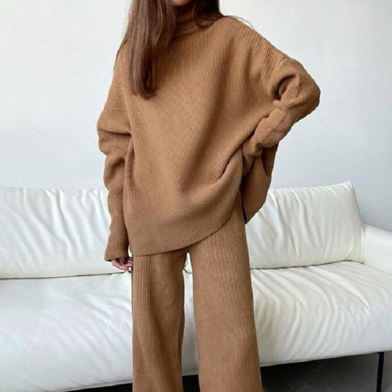 W&W Mode | teilige gestrickte Loungewear-Set - stilvolle Damen-Hausmode