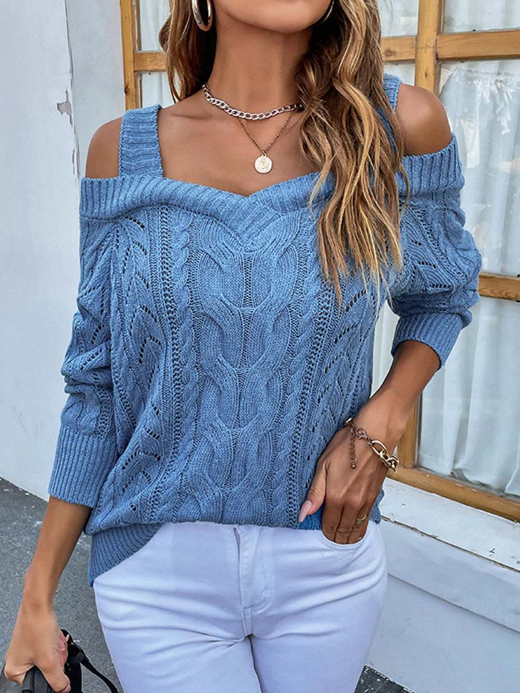 WW Sommerpullover | Blauer Pullover mit offenen Schultern