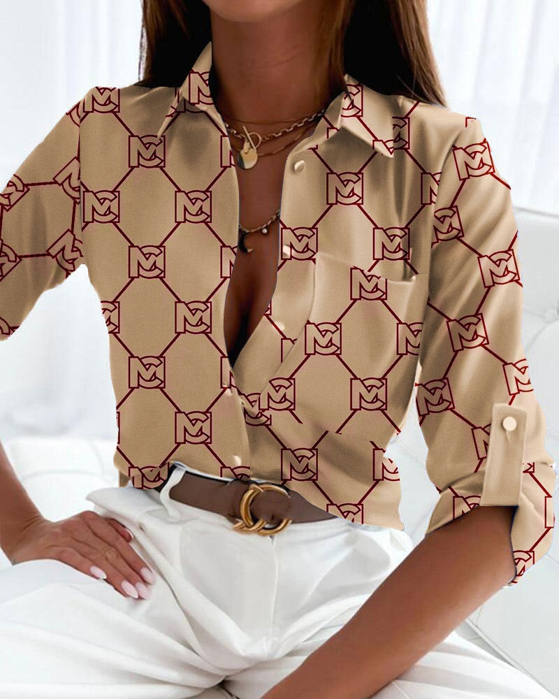 Damen Button-Down-Bluse mit auffälligem Muster