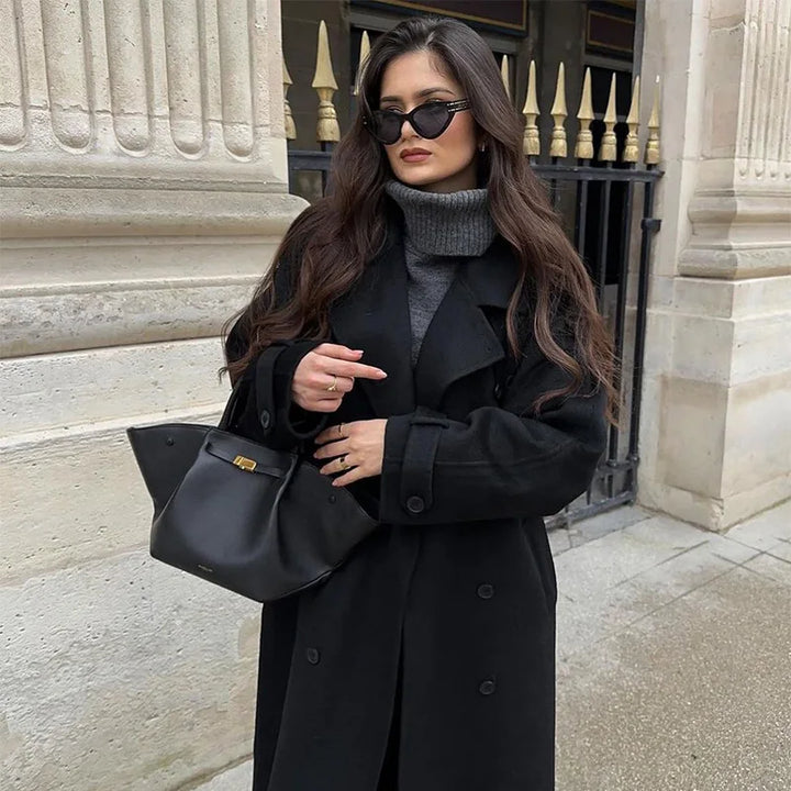 W&W Mode | Eleganter Damen-Maximantel Mit Doppelknopfreihe Und Gürtel Herbst Winter 2024
