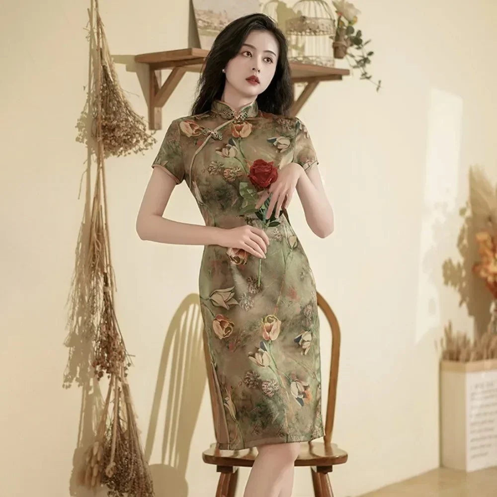 WW | Cheongsam Qipao Mode Kleidung Lässig Elegant Ethnischer Stil Vintage Kleid für Frauen Streetwear Frauen Kleidung Festlich Chinesisch