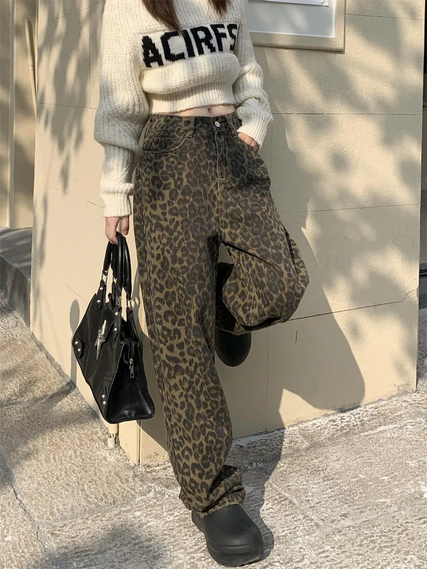 WW | Modische Leopardenmuster Jeans Für Damen