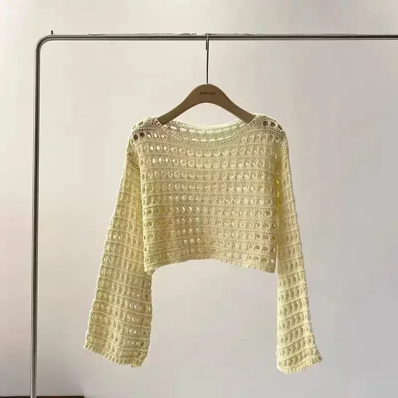 W&W Mode | Langes Gehäkeltes Strickoberteil für Frauen