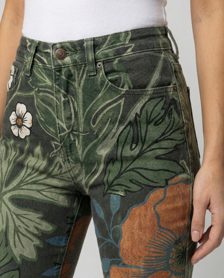 Damen Flared Jeans mit mittelhoher Taille und fünf Taschen