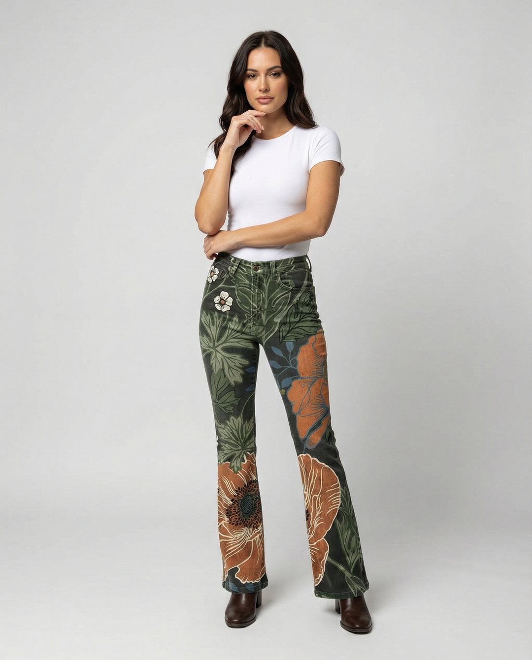 Damen Flared Jeans mit mittelhoher Taille und fünf Taschen