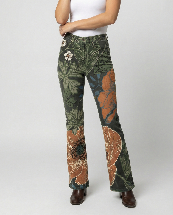 Damen Flared Jeans mit mittelhoher Taille und fünf Taschen