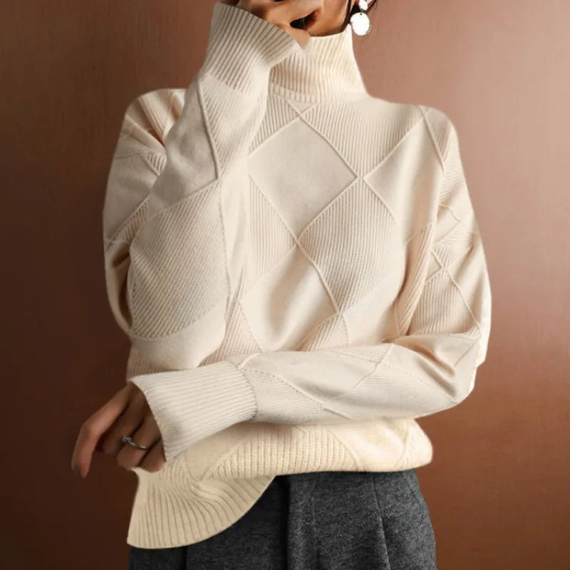 W&W Mode - Damen einfarbiger hoher Kragen Pullover