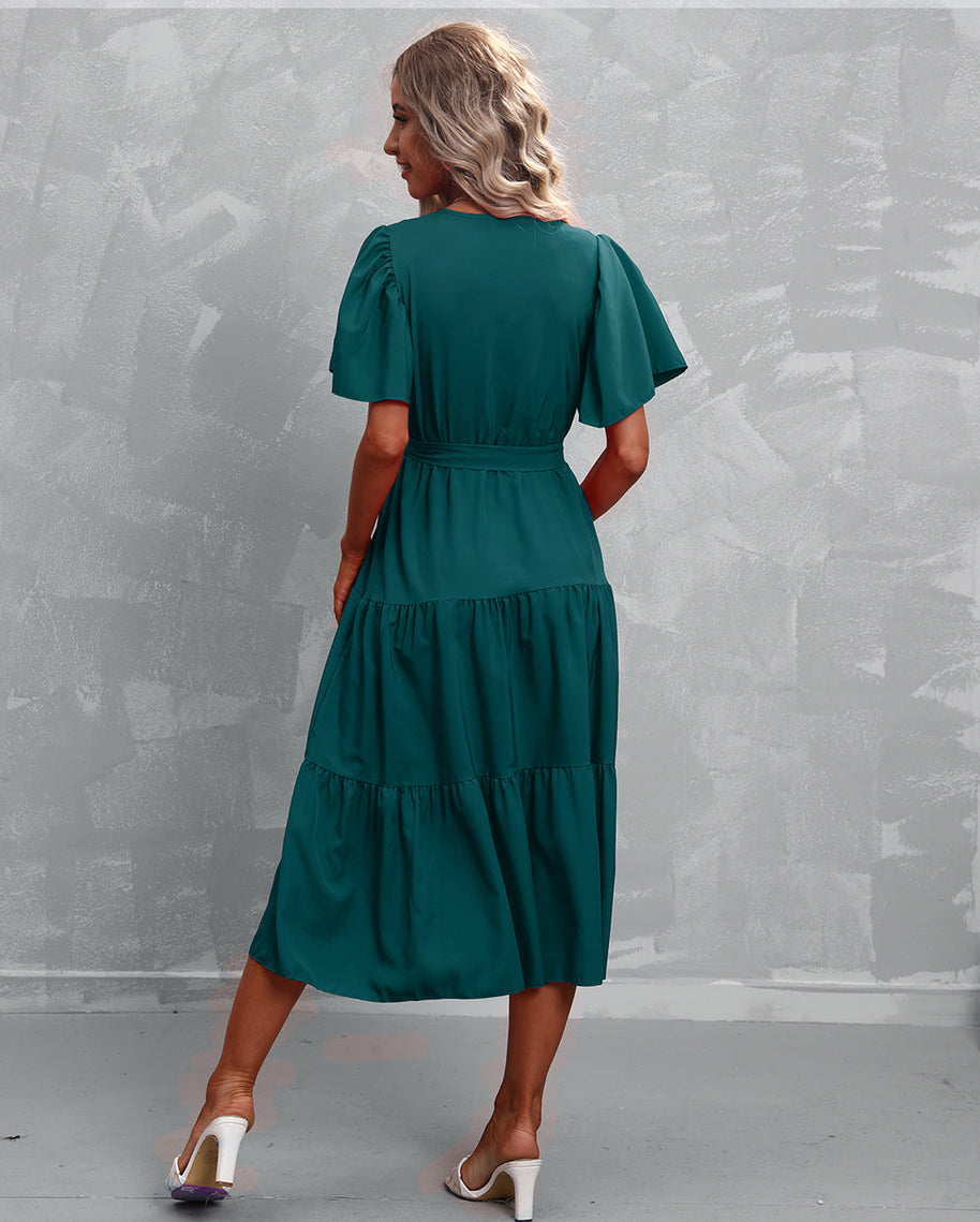 WW - Grünes Midi-Kleid mit Rüschen