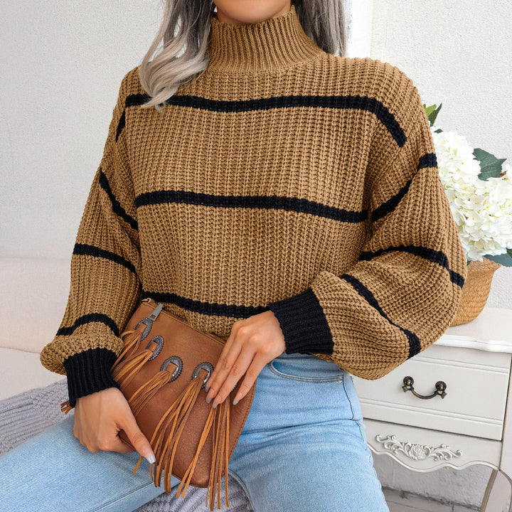 W&W Mode Lässig Gestreift Laterne Ärmel Pullover
