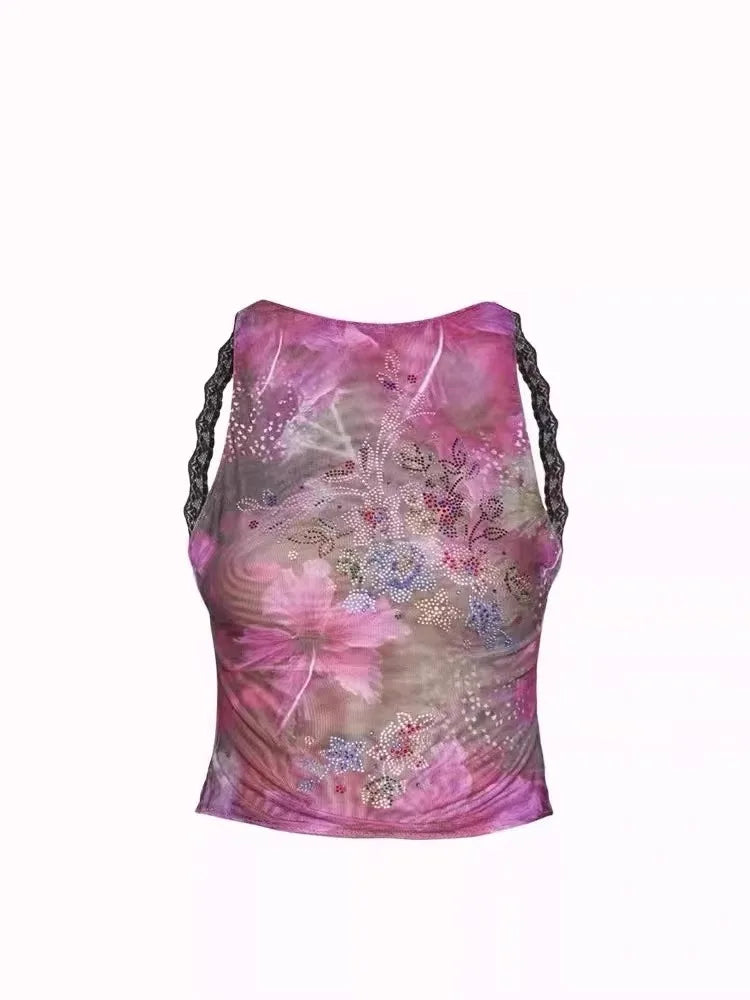 WW | Jaded London Frühling/Sommer Neu Spicy Girl Diamond Set Gedrucktes Top Kurz Stil Tie Dye Sexy Schlankend Bar Rücken Top