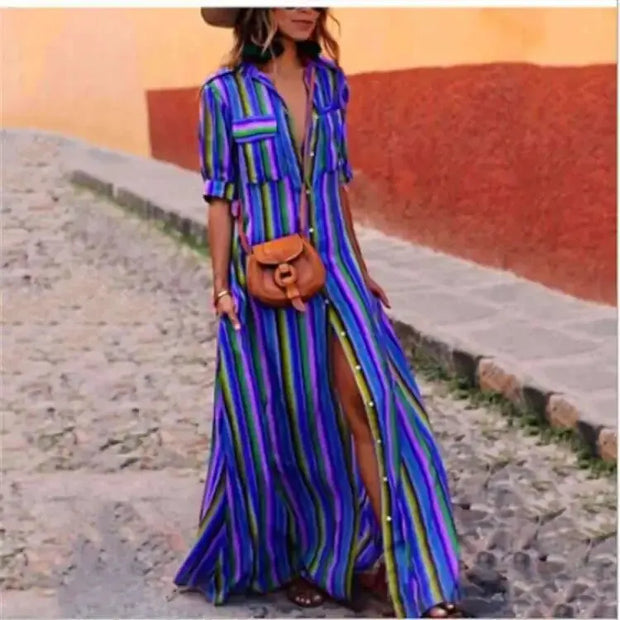 WW | Gestreiftes Lässiges Langes Maxikleid