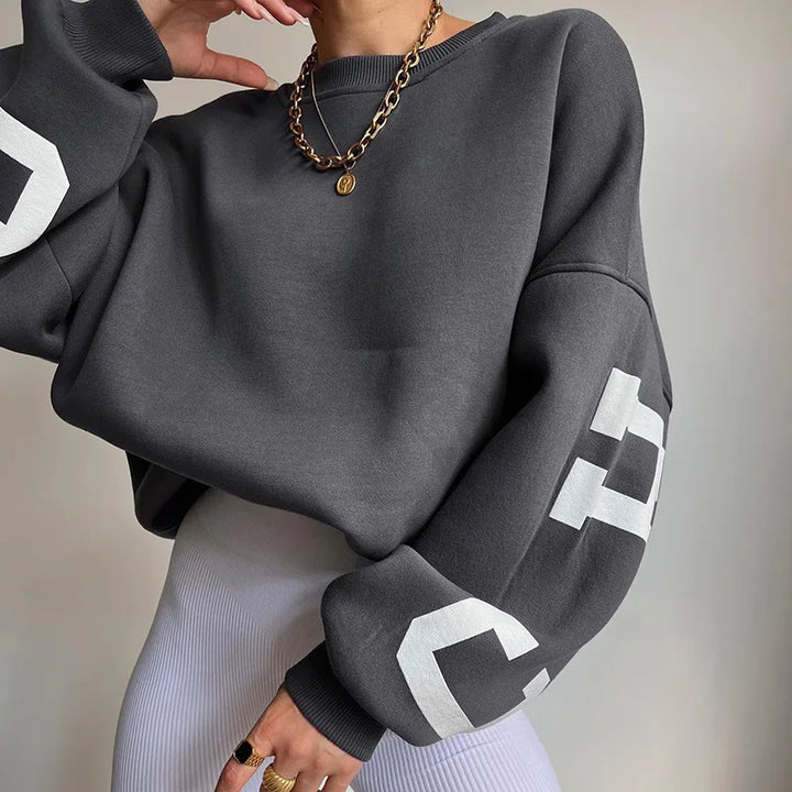 W&W Mode - Damen auffälliger übergroßer Grafik-Sweatshirt für street-smart Stil