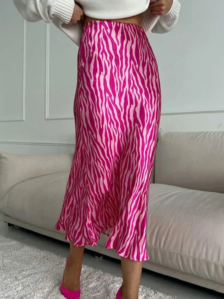 WW | Sommer Herbst Damen Elegant Midi Satin Röcke Gedruckt Hohe Taille Büro Damen Bodycon Bleistift Enger Rock für Damen