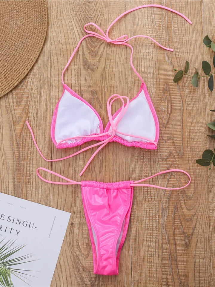 Brasilianischer Bikini mit niedriger Taille aus Polyester und Elastan