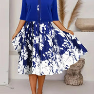 WW | Neu für Den Sommer! Eu Us Herbst Frau 2 Lang Kleid Set Blumen und Graspunkt Crew Neck Kleid mit Chiffon Kurzjacke