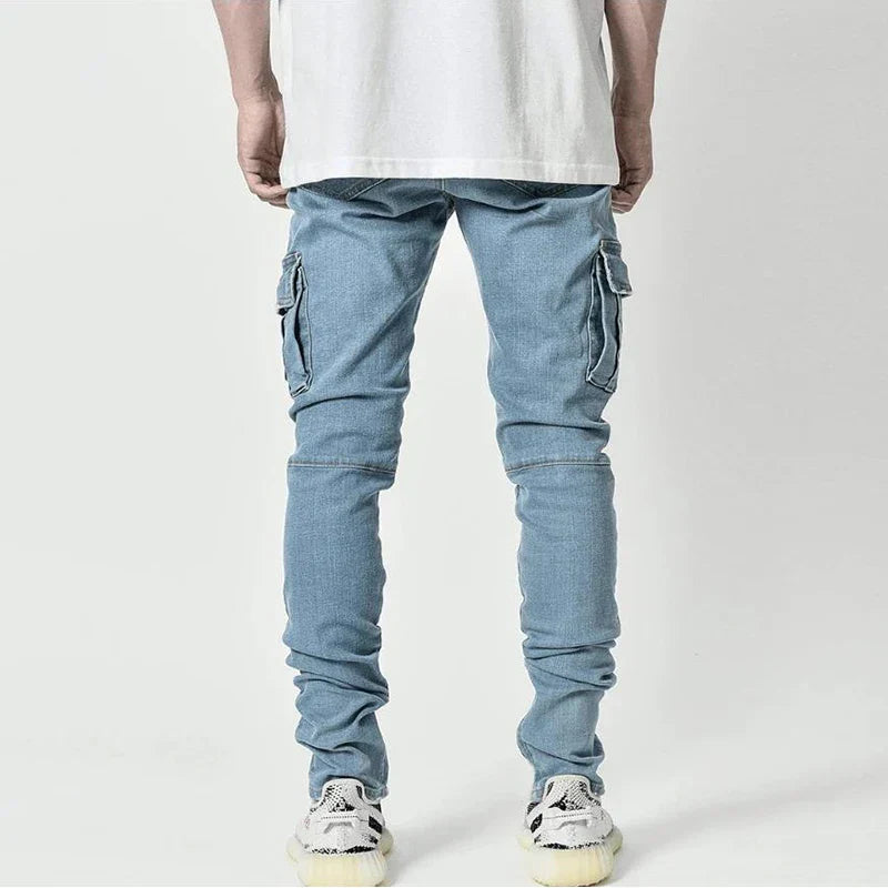 WW | Herren Cargojeans Aus Gewaschenem Denim Mit Mehreren Taschen