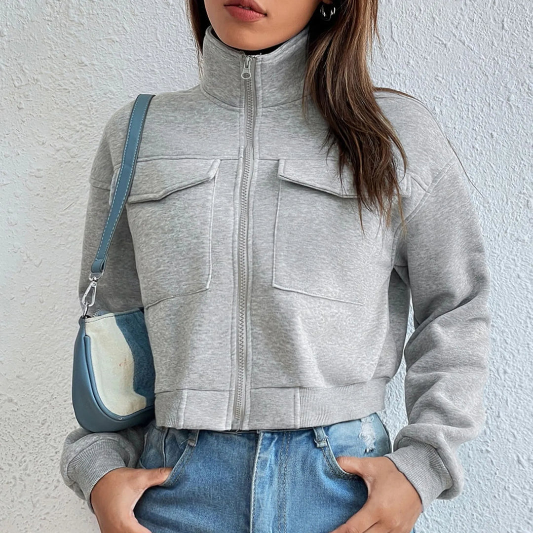 W&W Mode | Bequeme Langärmelige Gekürzte Jacke mit Taschen