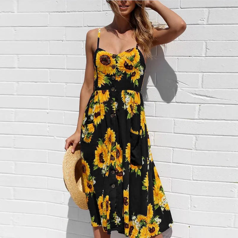 WW | Sexy Midi Sommerkleid mit Stranddruck
