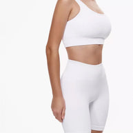 WW | Sommer Weiße Training Kleidung Gerippt Sport Shorts Set Fitness Set Sport Kleidung Damen Yoga Set Nahtlose Hohe Taille Shorts Outfit