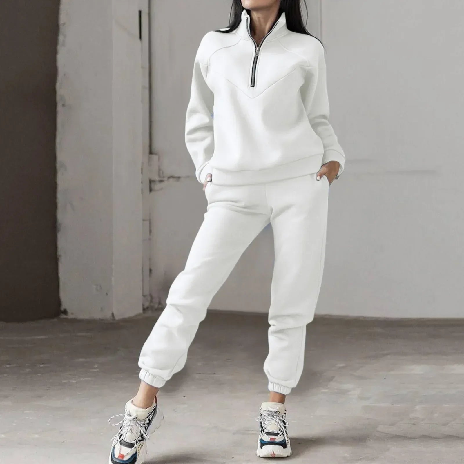 WW | Bequemes Trainingsanzug-Set Mit Langen Ärmeln Und Reißverschluss