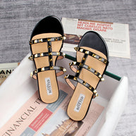 WW | Sommer Frauen Sandalen Damen Freizeit Slipper Flache Schuhe Einfache Stil Mode Nieten Design Gehen und Shoppen Große Größen