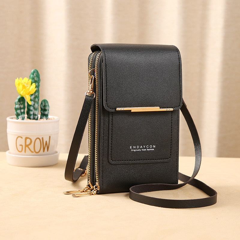 WW Leder Smartphone Clutch | Damen Handtasche mit Touchscreen-Fenster