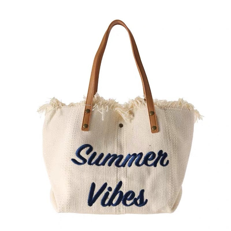 W&W Mode Sommer Vibes Strandtasche | Bunte Strandtasche mit sommerlichem Aufdruck
