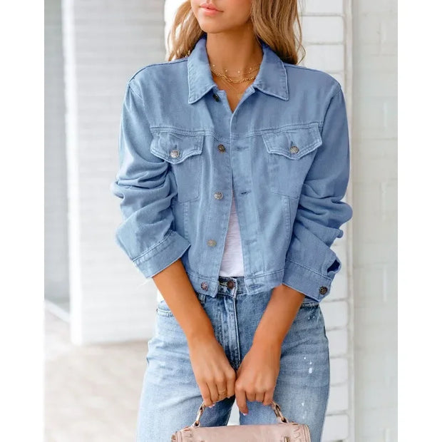 WW | Kurze Taschenjacke Mode Streetwear Einfache Knopf Trend Frauen Denim Jacken Lange Ärmel Herbst Neu Denim Denim Jacken