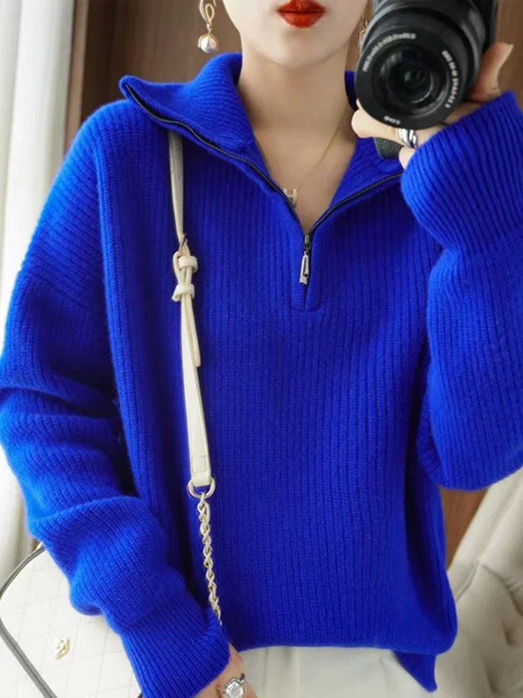 WW - Gebreide Turtleneck Dames Trui met Rits