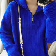 Gestreifter Turtleneck Damenpullover mit Reißverschluss